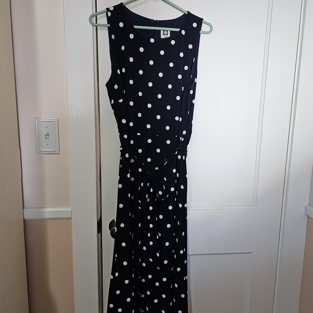 Anne Klein Navy and White Polka Dot Maxi Dress